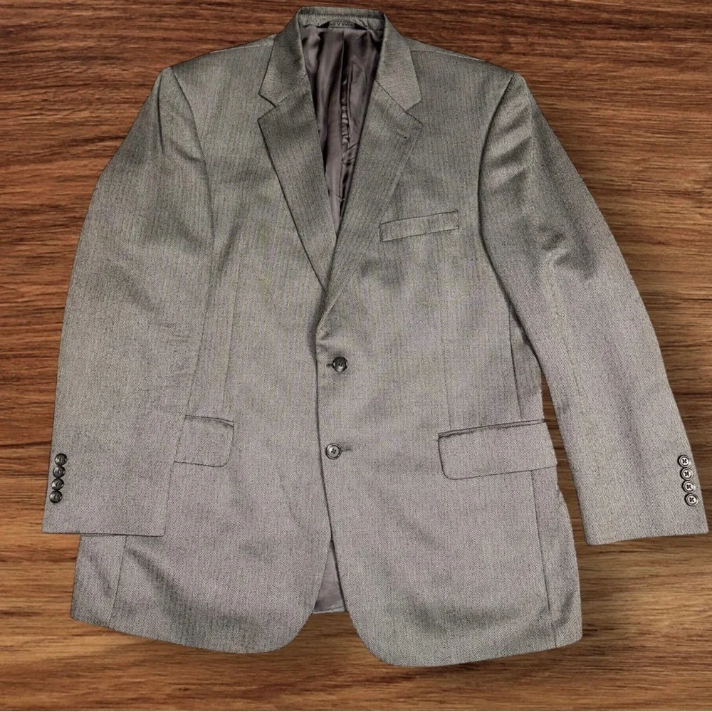 JoS. A. Bank Men’s Silk & Camel Hair Gray Herringbone Blazer Sport Coat 44R